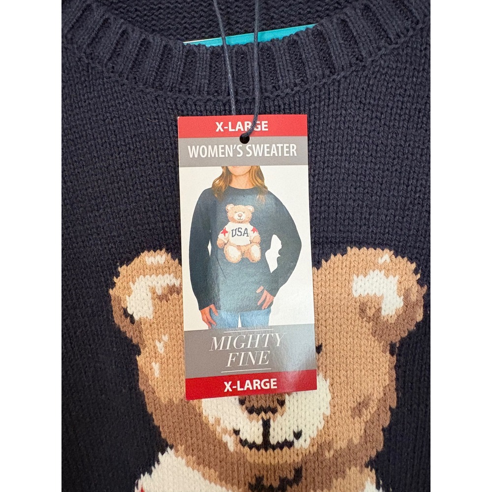 Mighty Fine Womens Navy USA Bear Knit Sweater XL NWT - Picture 4 of 8